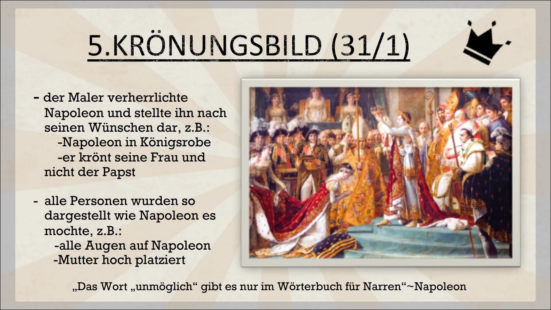 NAPOLEON
BONAPARTE
von Rebecca Karl INHALTSVERZEICHNIS
1. Steckbrief
1.2. Absturz, Niederlage und Tod
2. Bedeutende Jahre
3.
Feldzüge
4. Sei