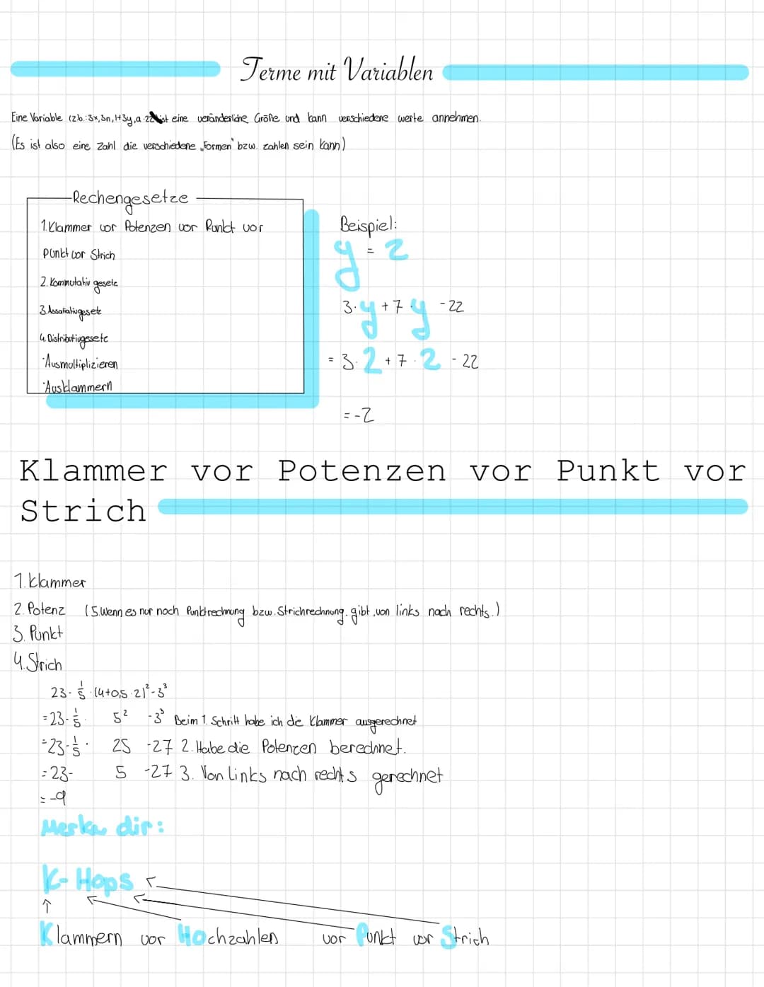 Terme mit Variablen
Eine Variable (zb.:3x, 3n, 1+3y, a 28 ist eine veränderliche Größe und kann verschiedene werte annehmen.
(Es ist also ei