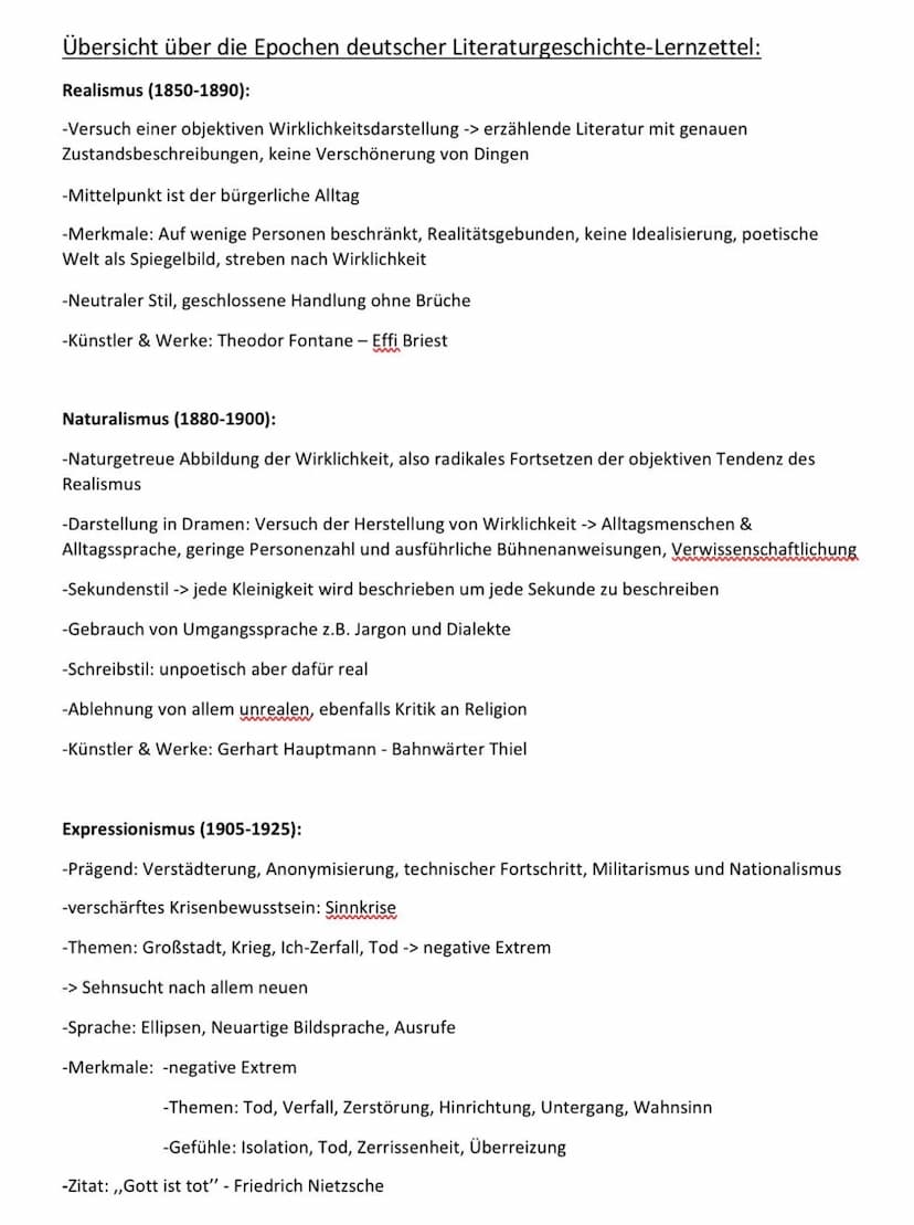 Übersicht der Epochen deutscher Literaturgeschichte-Lernzettel:
Aufklärung (1715-1789):
-Zentraler Aspekt: Orientierung an der menschlichen 
