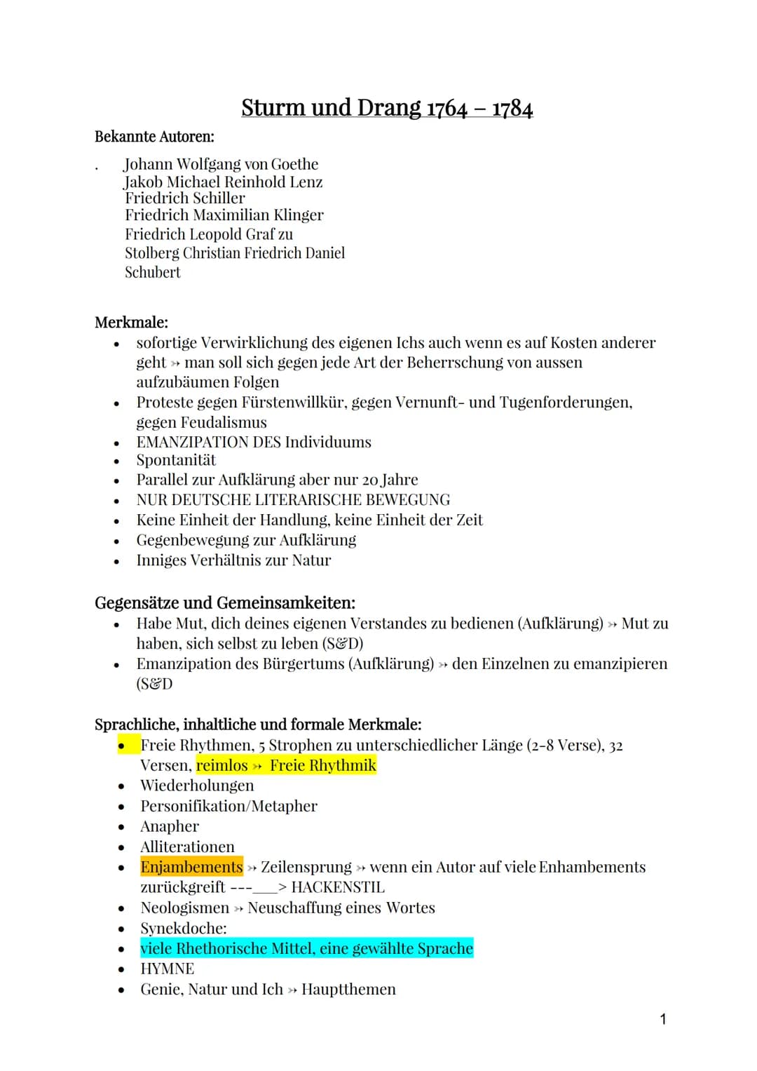 Bekannte Autoren:
●
Merkmale:
●
●
●
·
●
Johann Wolfgang von Goethe
Jakob Michael Reinhold Lenz
Friedrich Schiller
Friedrich Maximilian Kling