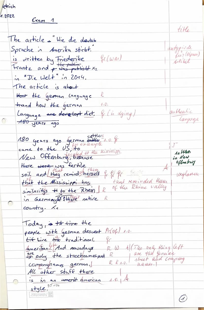 en41 (Krü) Exam No 1 15th November 2022 Name: Ben Dietrich
I. Listening comprehension (30%) (21 crediti)
1 a)
2.b)
3 a)
(4 a)
5 a)
6 b)
1
Ta
