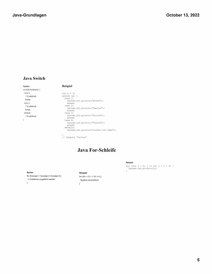 Java-Grundlagen
Java- Klasse
}
public class Main (
public static void main(String[] args) {
System.out.println("Hello World");
}
Grundlagen 