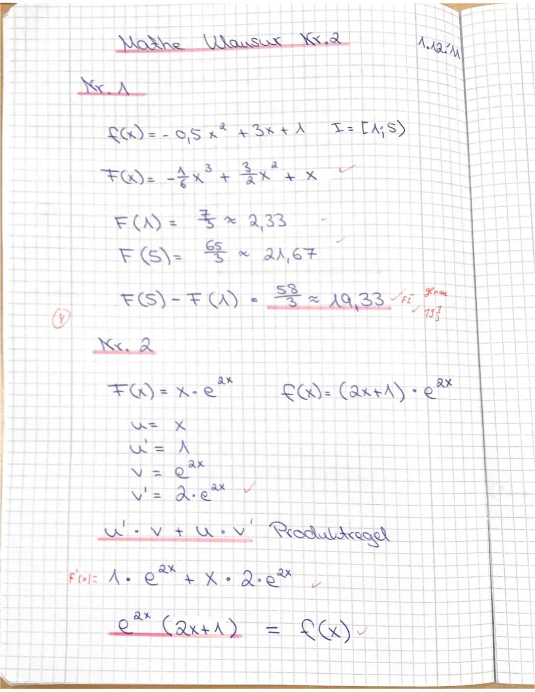 Jahrgang 12 (Q1)
A
Hinweis: Die Lösungswege müssen deutlich nachvollziehbar sein
Grundkurs Mathematik
Nr.1 Berechne den Inhalt der Fläche, d