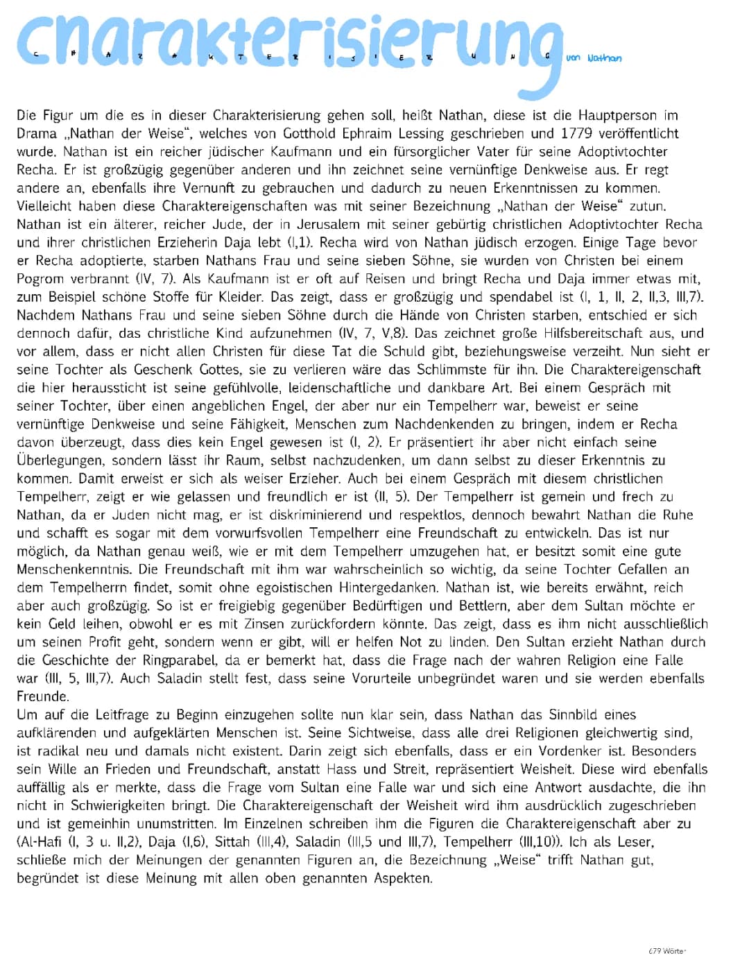 Nathan der Weise Charakterisierung mit Textstellen und Figuren