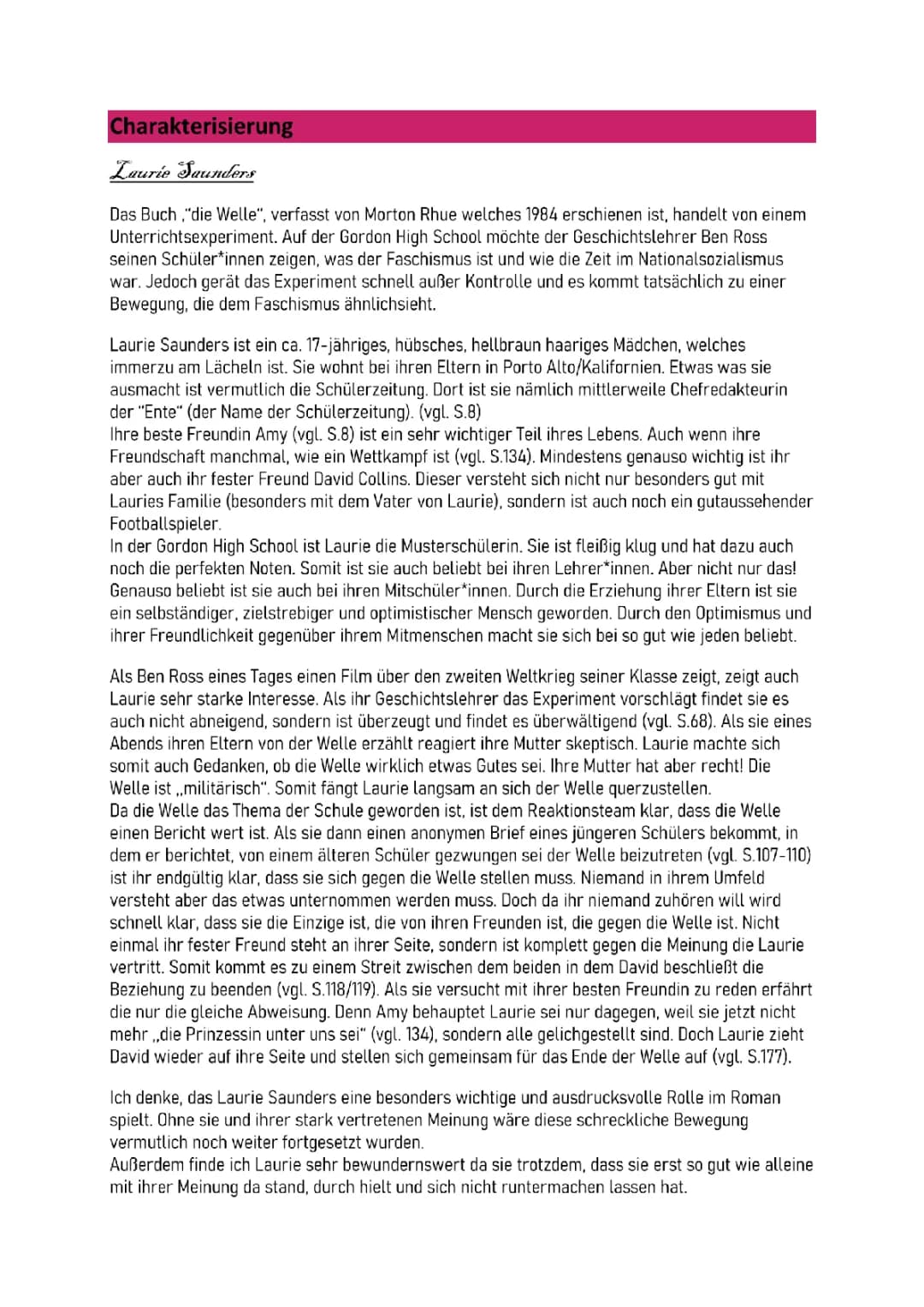 Laurie Saunders Charakterisierung