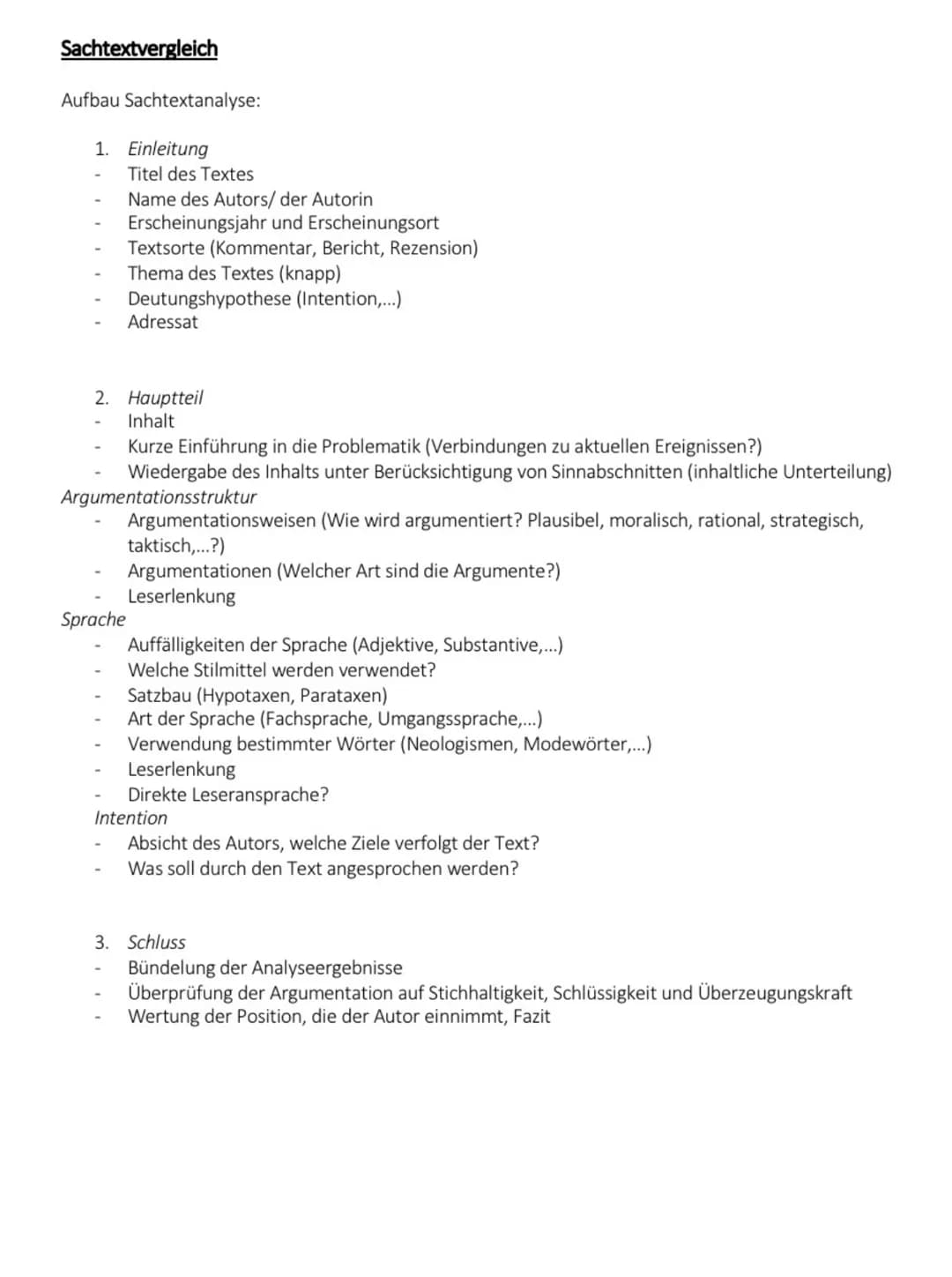 Sachtextvergleich
Aufbau Sachtextanalyse:
1. Einleitung
-
Titel des Textes
Name des Autors/ der Autorin
Erscheinungsjahr und Erscheinungsort