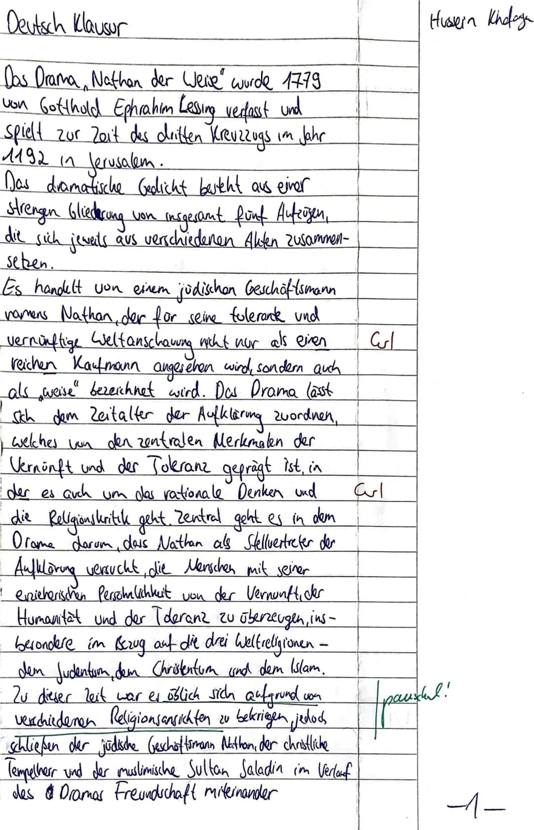BA
Deutsch LK Q1
(WSD KBA)
to
Hussein Khafaga
2. Klausur
Zugelassene Hilfsmittel:
■
20.12.2021
Bezug zu den Vorgaben: Strukturell unterschie