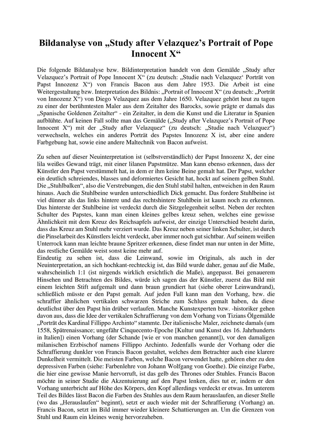 # Bildanalyse von „Study after Velazquez's Portrait of Pope
Innocent X"

Die folgende Bildanalyse bzw. Bildinterpretation handelt von dem Ge