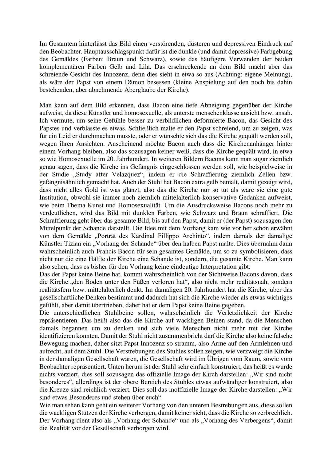 # Bildanalyse von „Study after Velazquez's Portrait of Pope
Innocent X"

Die folgende Bildanalyse bzw. Bildinterpretation handelt von dem Ge