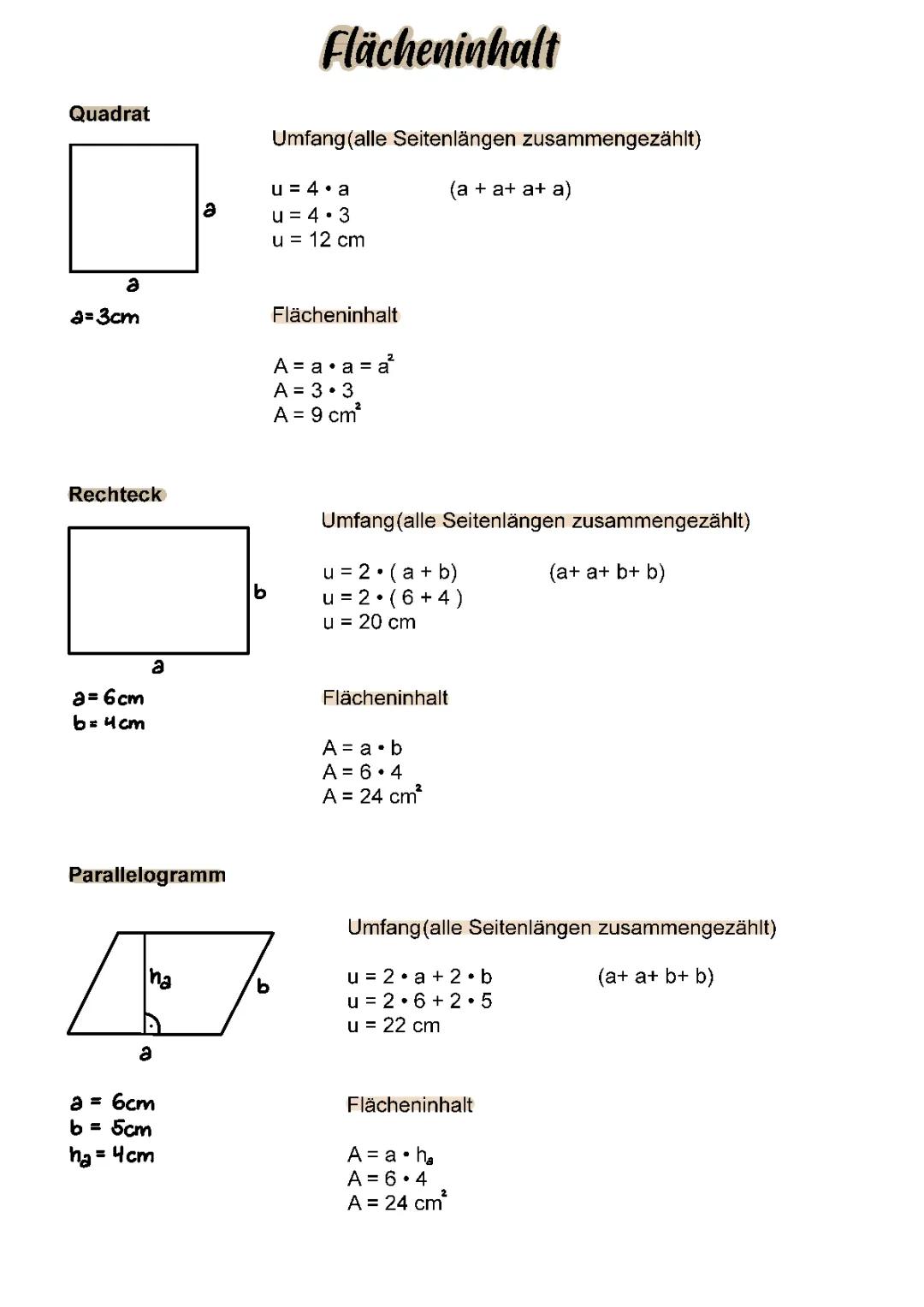 Geometrie für Kids: Flächeninhalt & Umfang von Rechteck, Quadrat, Dreieck und Parallelogramm