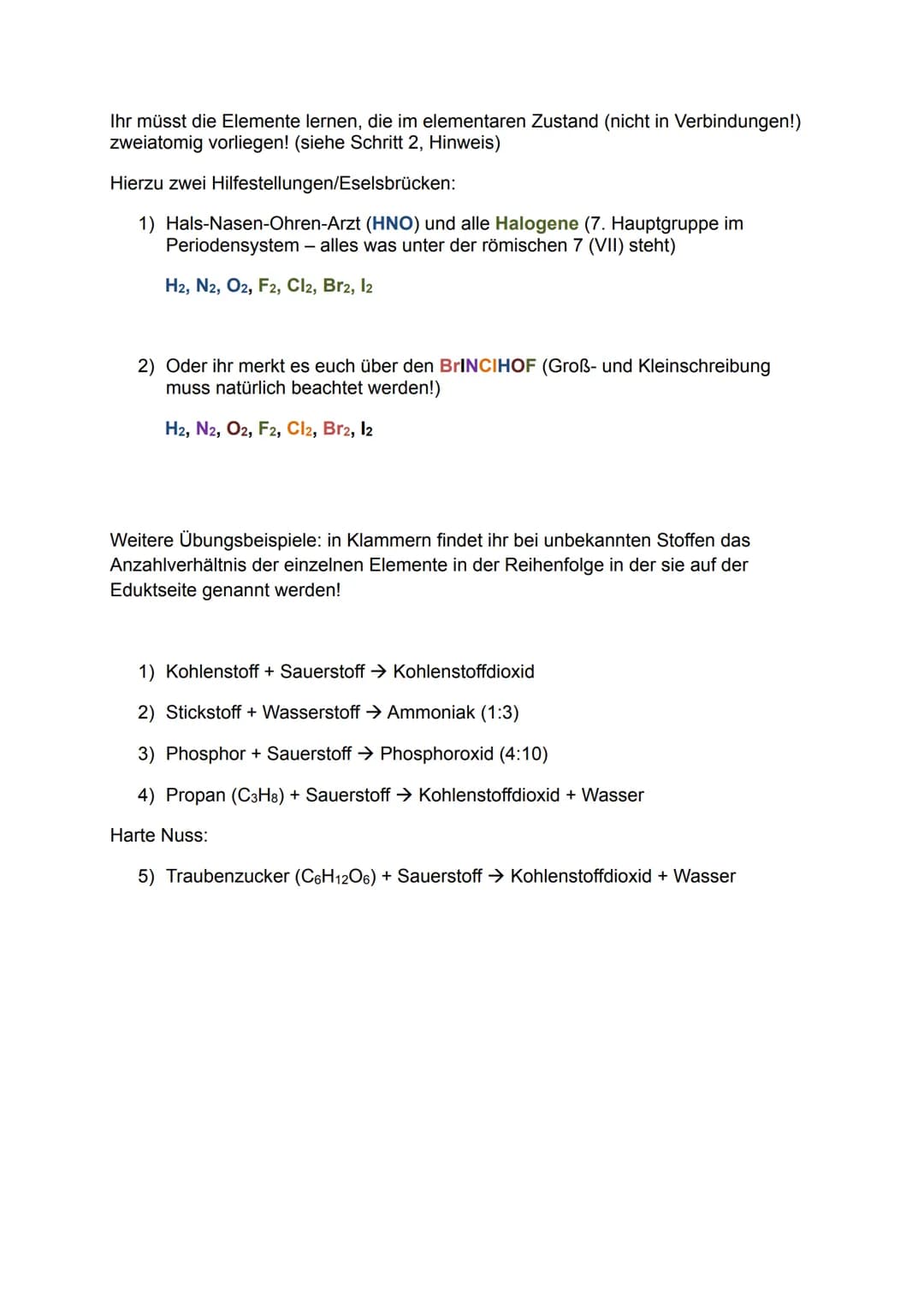 Verhältnisformel und Reaktionsgleichungen
Verhältnisformel: Eine Verbindung besteht aus verschiedenen Elementen
(Atomsorten). Das Anzahlverh