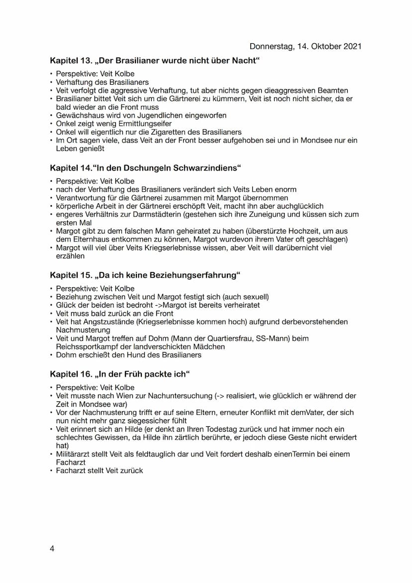 Arno Geiger: Unter der Drachenwand
Kapitel 1. ,,Im Himmel, ganz oben"
Perspektive: Veit Kolbe
• Rückblick auf den Zeitpunkt von seiner Verwu