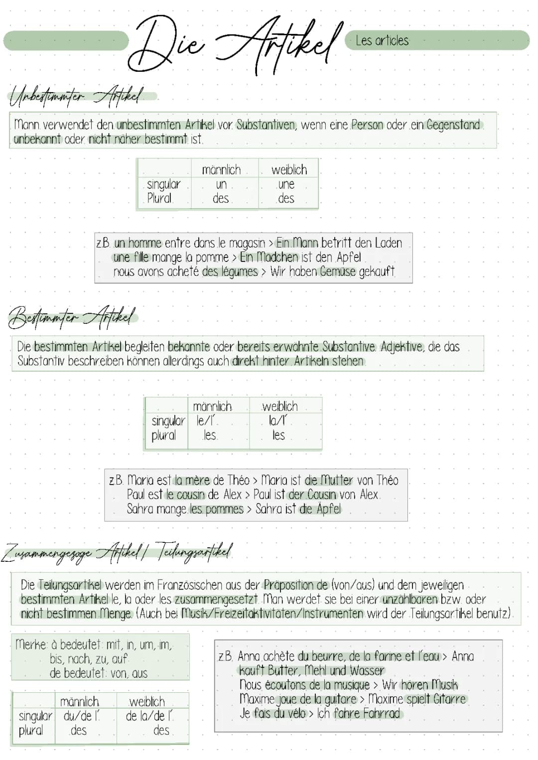 Französisch Artikel 