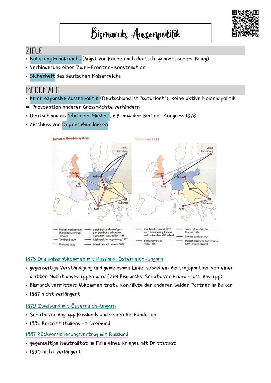 ZIELE
Isolierung Frankreichs (Angst vor Rache nach deutsch-französischem-Krieg)
Verhinderung einer Zwei-Fronten-Konstellation
Sicherheit des