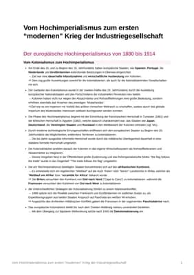 Know Geschichte - Abi Lernzettel zum Thema: Vom Hochimperialismus zum ersten “modernen” Krieg der Industriegesellschaft  thumbnail