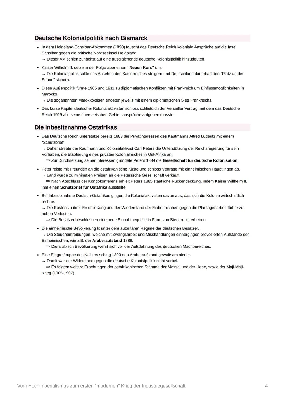 Vom Hochimperialismus zum ersten
"modernen" Krieg der Industriegesellschaft
Der europäische Hochimperialismus von 1880 bis 1914
Vom Kolonial