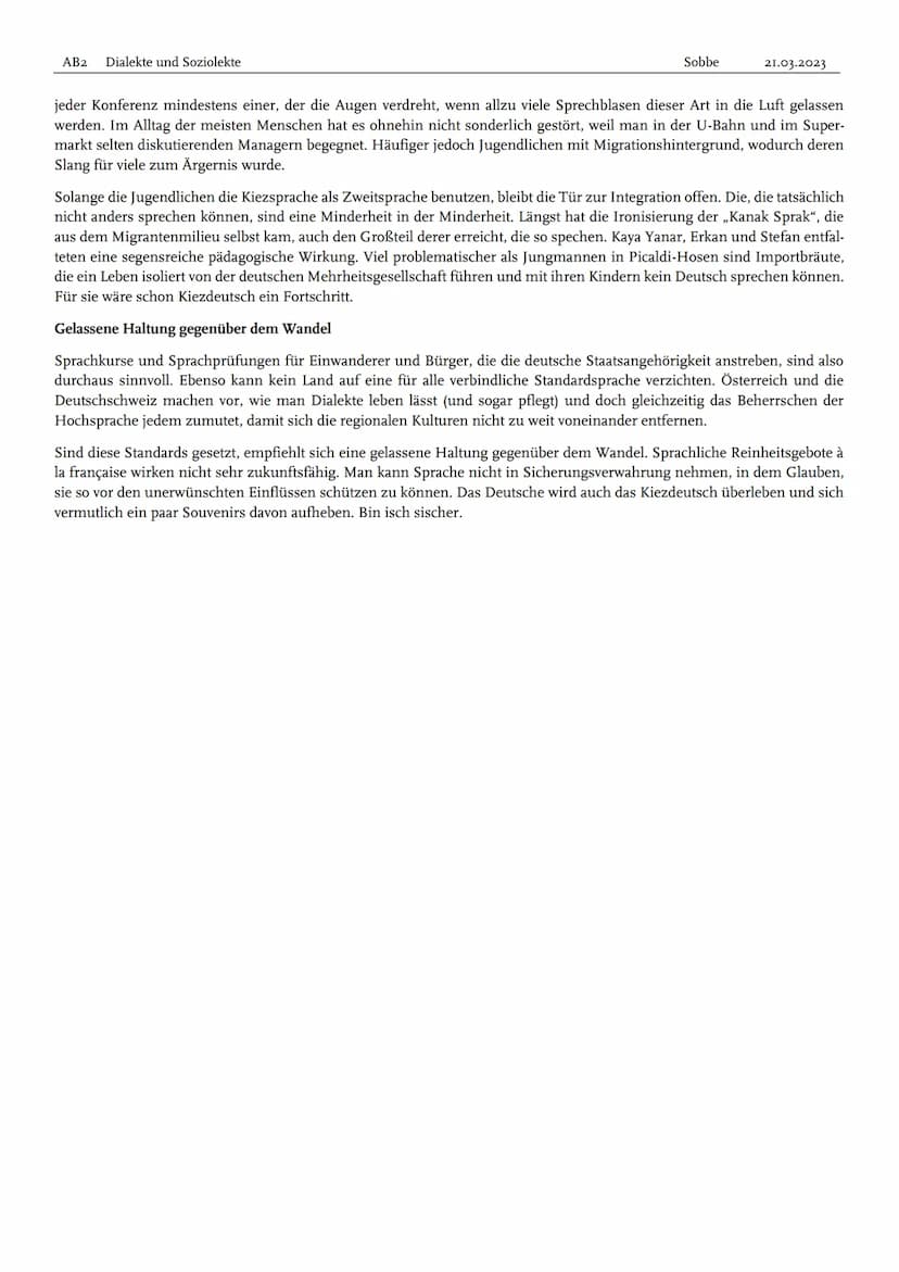 Aufgabe: Recherchiere die Begriffe und trage eine kurze Definition, ggf. mit einem Beispiel, ein.
Standardsprache/ Die Standardsprache oder 