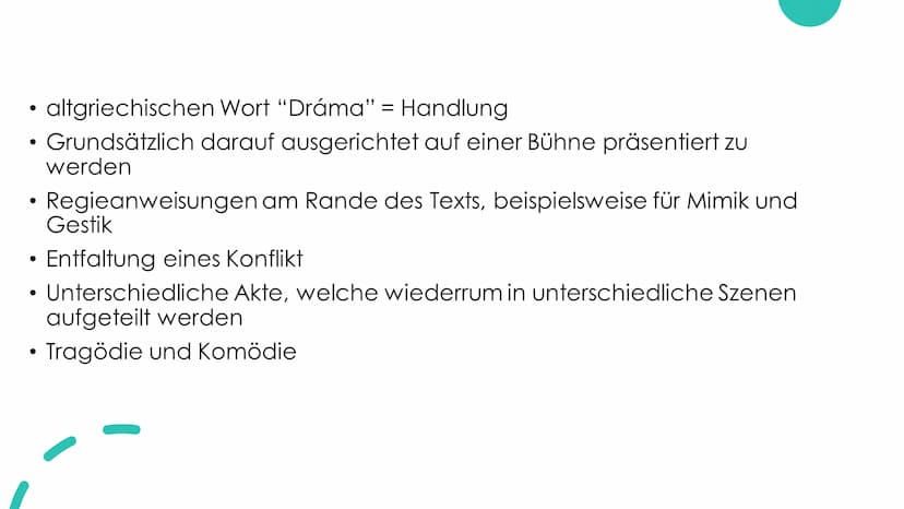 Was ist ein
Drama? altgriechischen Wort "Dráma" = Handlung
Grundsätzlich darauf ausgerichtet auf einer Bühne präsentiert zu
werden
Regieanwe