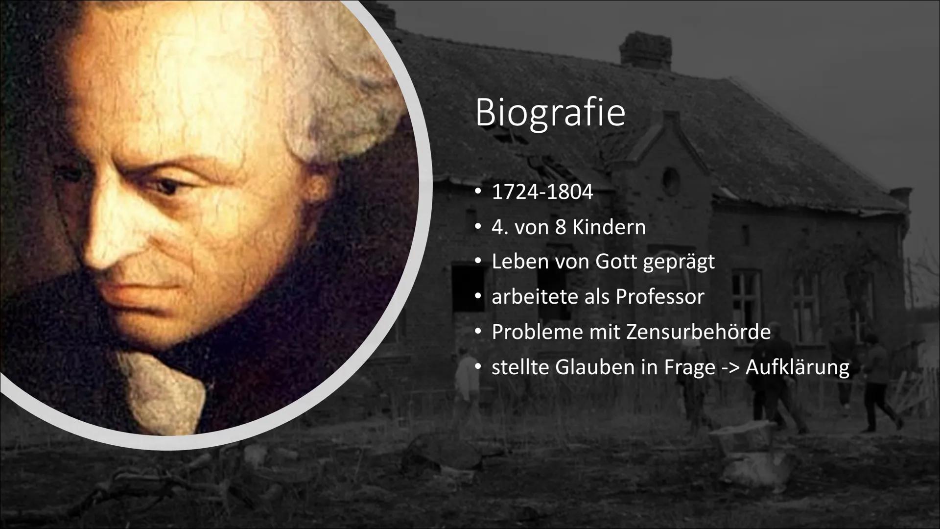 # Immanuel Kant

Laura Nußbaum Gliederung

• Allgemeines
• Biografie
• Werke
• Kategorischer Imperativ
• Seine Aufklärung
• Kants Vorstellun