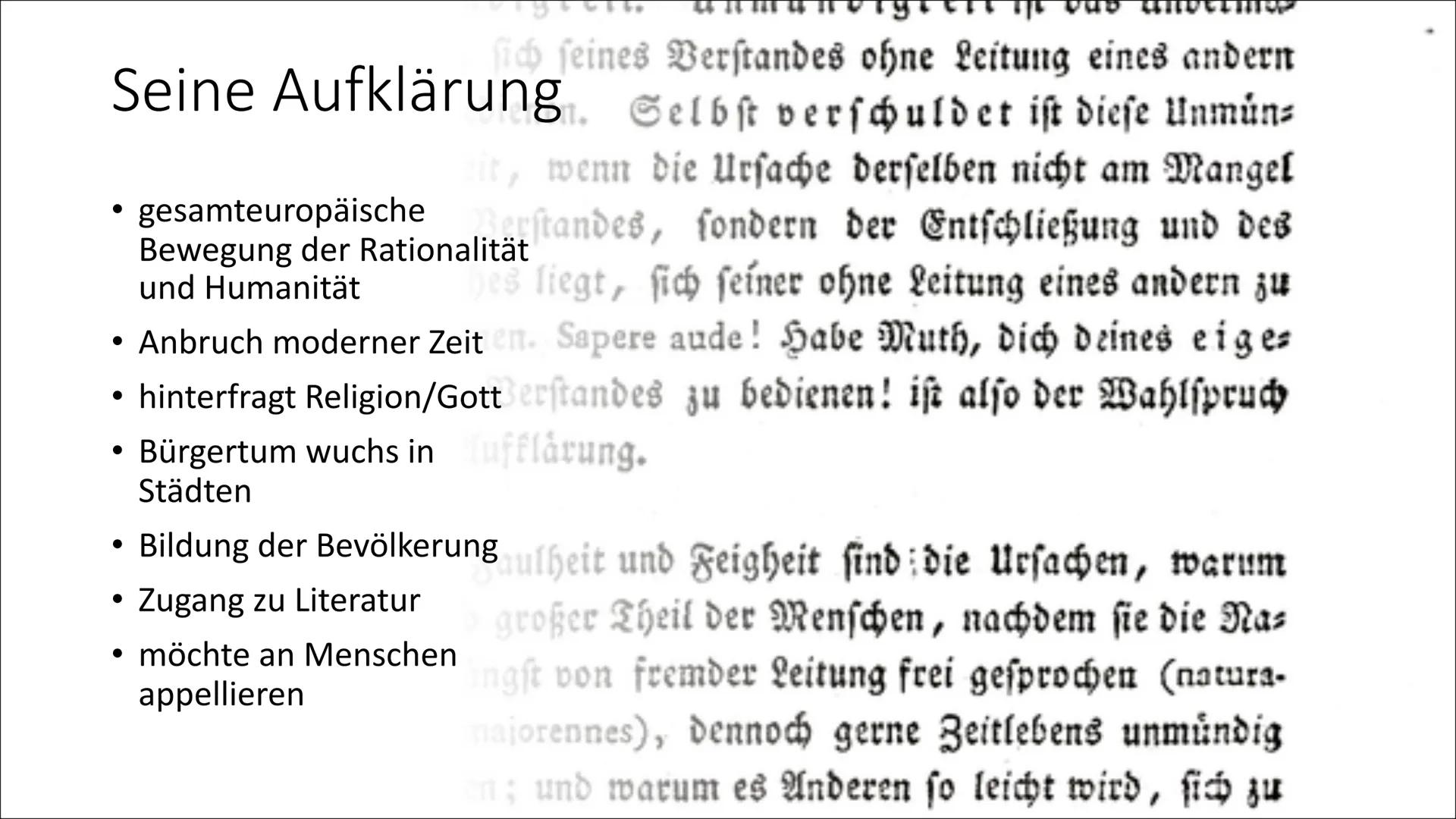 # Immanuel Kant

Laura Nußbaum Gliederung

• Allgemeines
• Biografie
• Werke
• Kategorischer Imperativ
• Seine Aufklärung
• Kants Vorstellun
