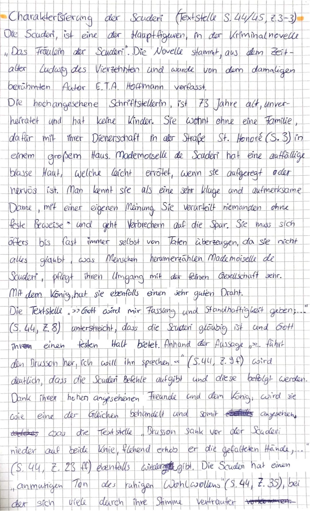 Das Fräulein von Scuderi: Charakterisierung und Zusammenfassung
