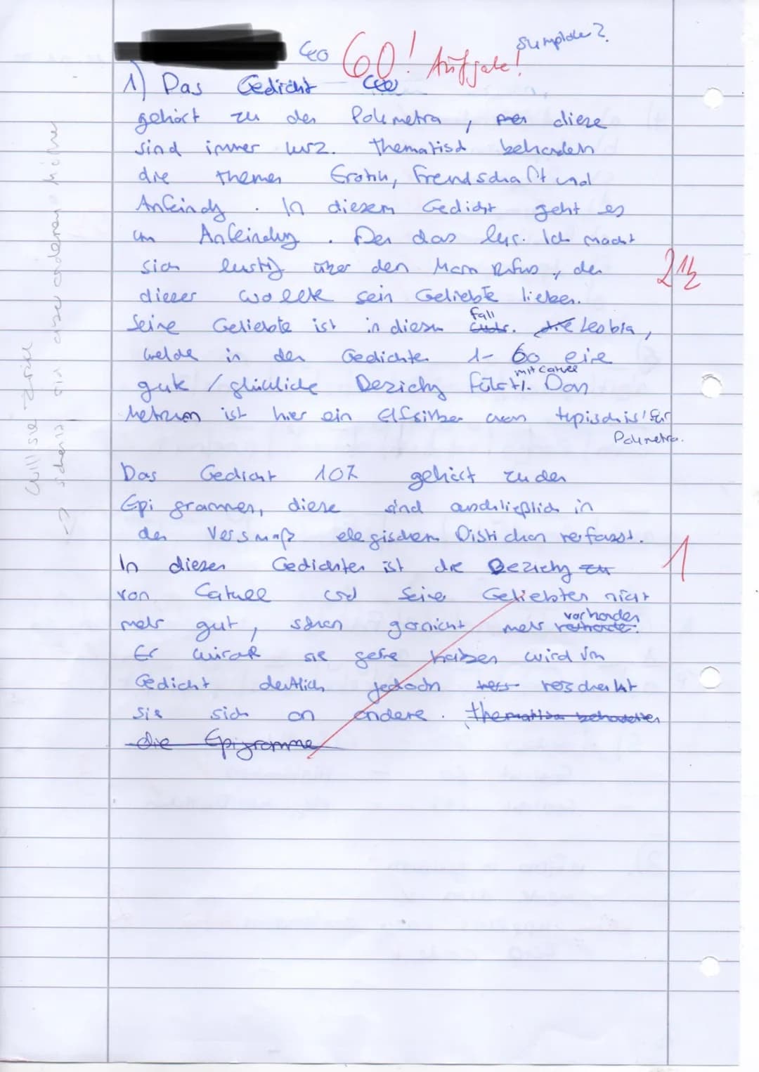 Kurs Latein (5stündig)
Kursarbeit 2 11/1: Interpretation
Catull carmen 40
Quaenam te mala mens, miselle Rufe,
agit praecipitem in meos iambo