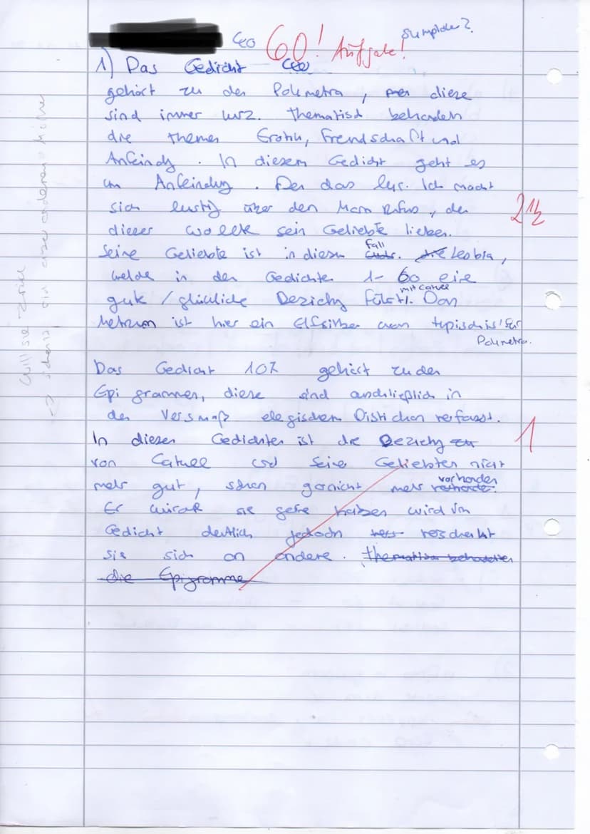 Kurs Latein (5stündig)
Kursarbeit 2 11/1: Interpretation
Catull carmen 40
Quaenam te mala mens, miselle Rufe,
agit praecipitem in meos iambo
