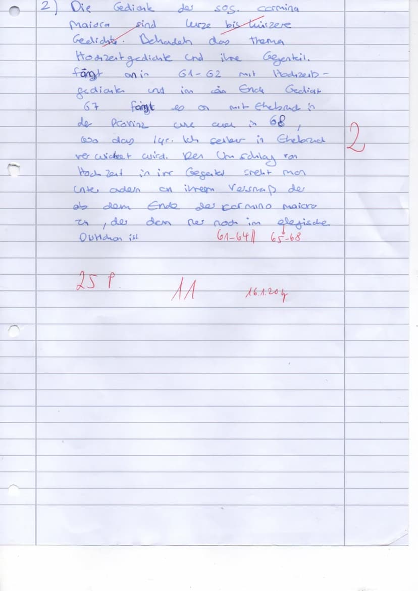 Kurs Latein (5stündig)
Kursarbeit 2 11/1: Interpretation
Catull carmen 40
Quaenam te mala mens, miselle Rufe,
agit praecipitem in meos iambo