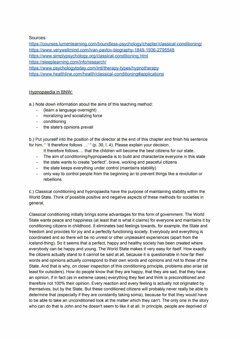 Q1 Englisch-LK Aufgaben bis zum 1.5
Worksheet: Classical Conditioning and Hypnopaedia
Classical Conditioning:
1.) What is classical conditio