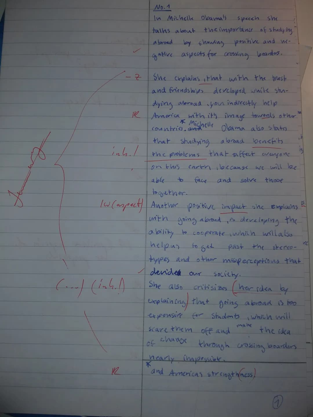 Englisch EF G4
SJ
1. Outline the reasons Michelle Obama gives for and against studying abroad.
(Comprehension) (8 Punkte)
2. Analyse how Mic