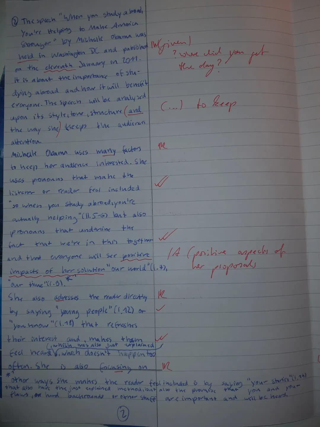 Englisch EF G4
SJ
1. Outline the reasons Michelle Obama gives for and against studying abroad.
(Comprehension) (8 Punkte)
2. Analyse how Mic