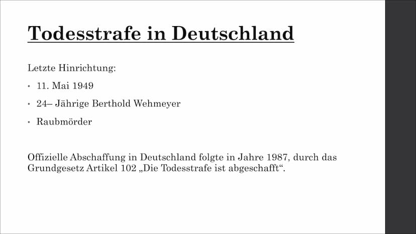Todesstrafe
Eine Präsentation von Liana Neumann Gliederung
I. Welche Todesstrafen gibt es?
II. Gründe einer Todesstrafe
III. Wo gibt es noch