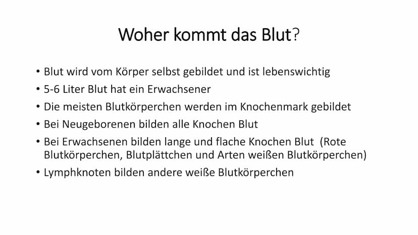 Das Blut
90 -
-
Gliederung
Woher kommt das Blut?
Aufgaben des Blutes
Zusammensetzung des Blutes
Bluttransfusion
- Blutgruppen
- Blutkrankhei