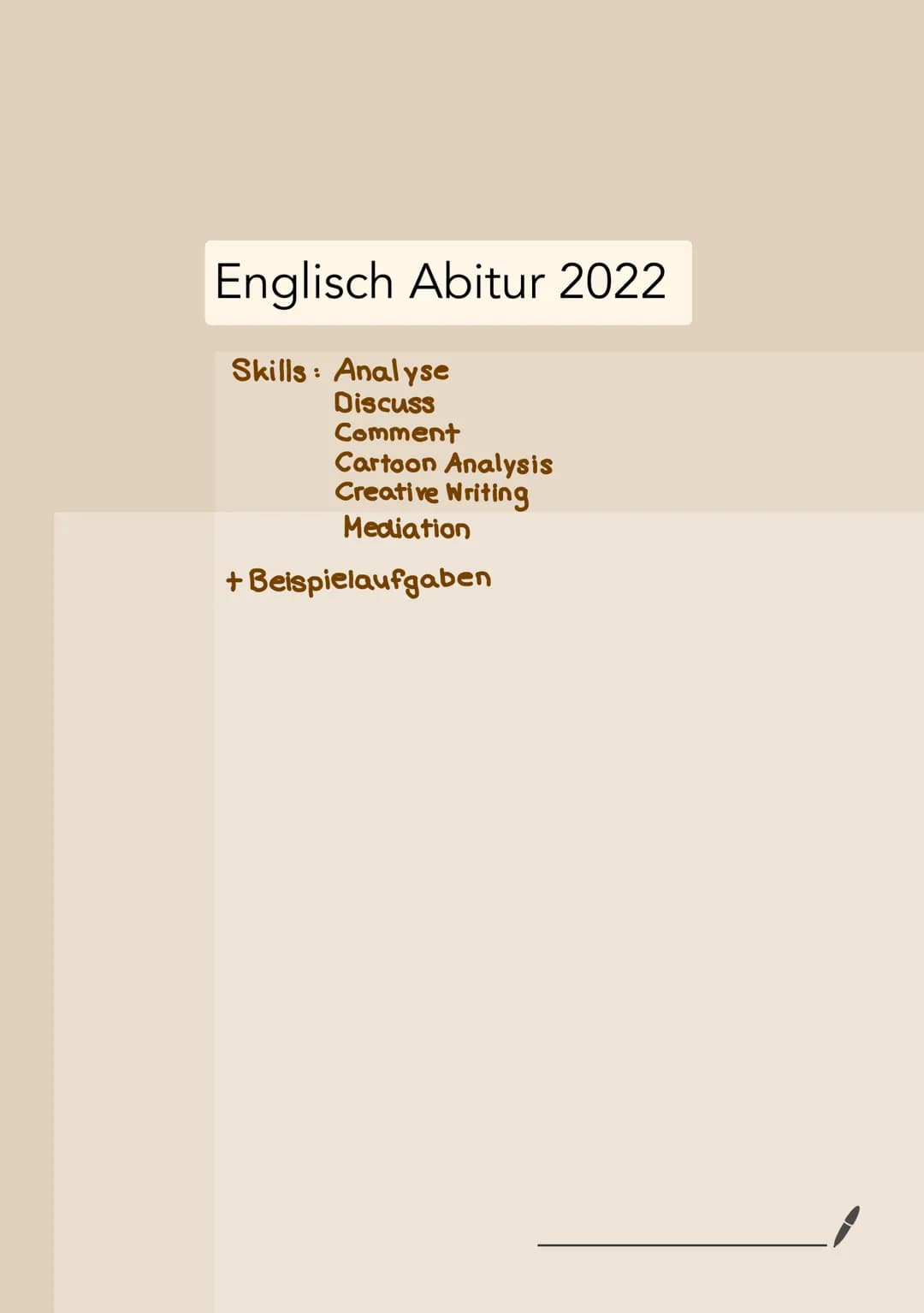 Englisch Abitur 2022
Skills: Analyse
Discuss
Comment
Cartoon Analysis
Creative Writing
Mediation
+Beispielaufgaben ANALYSE
A. Allg. Einleitu