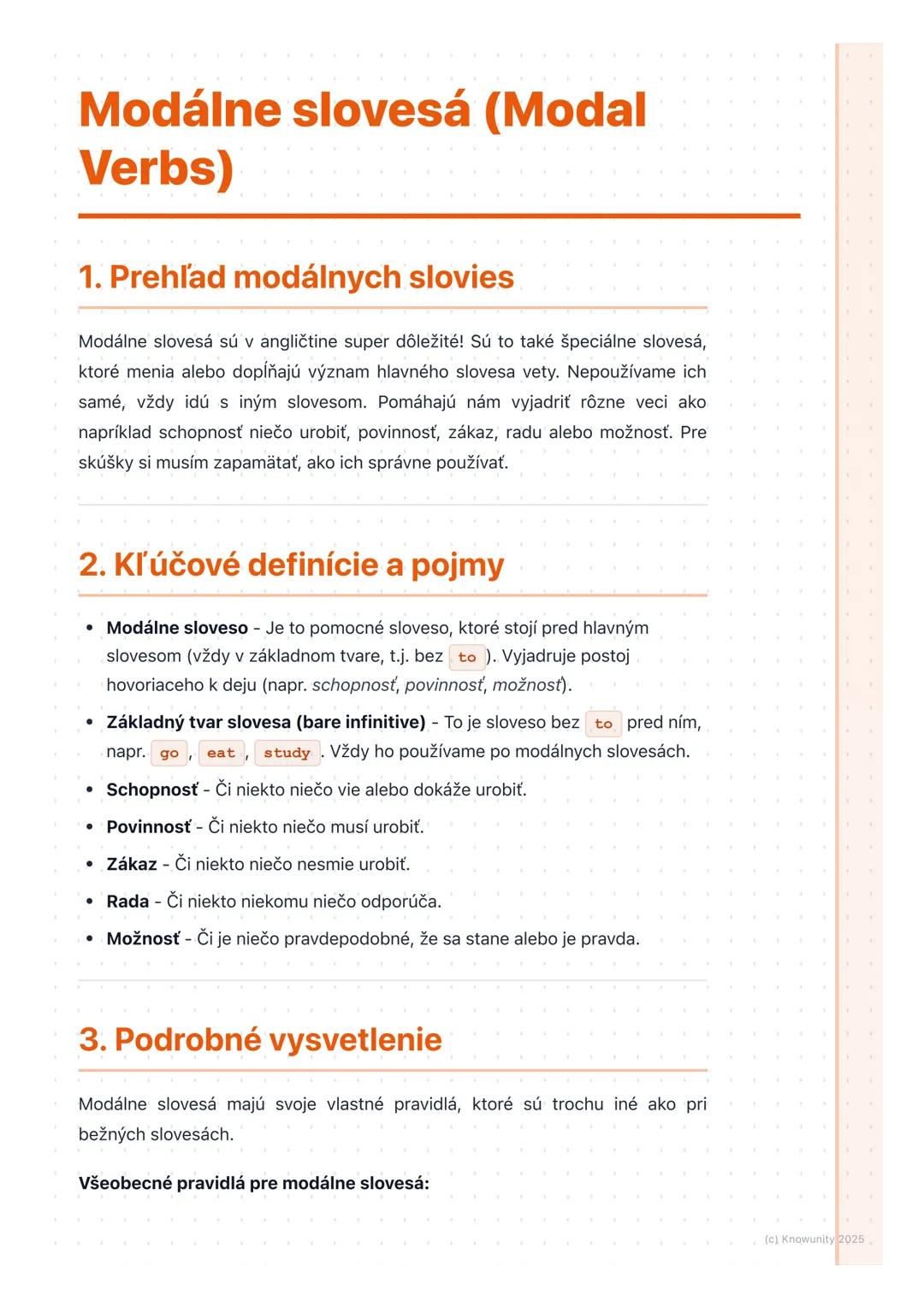 # Modálne slovesá (Modal
Verbs)

1. Prehľad modálnych slovies

Modálne slovesá sú v angličtine super dôležité! Sú to také špeciálne slovesá,