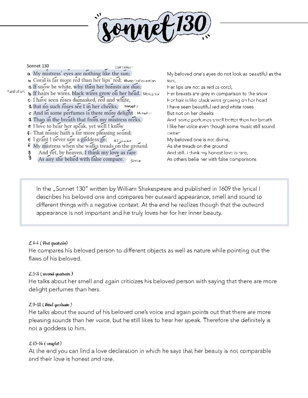 Sonnet 130 Short Analysis and Stylistic Devices in Modern English