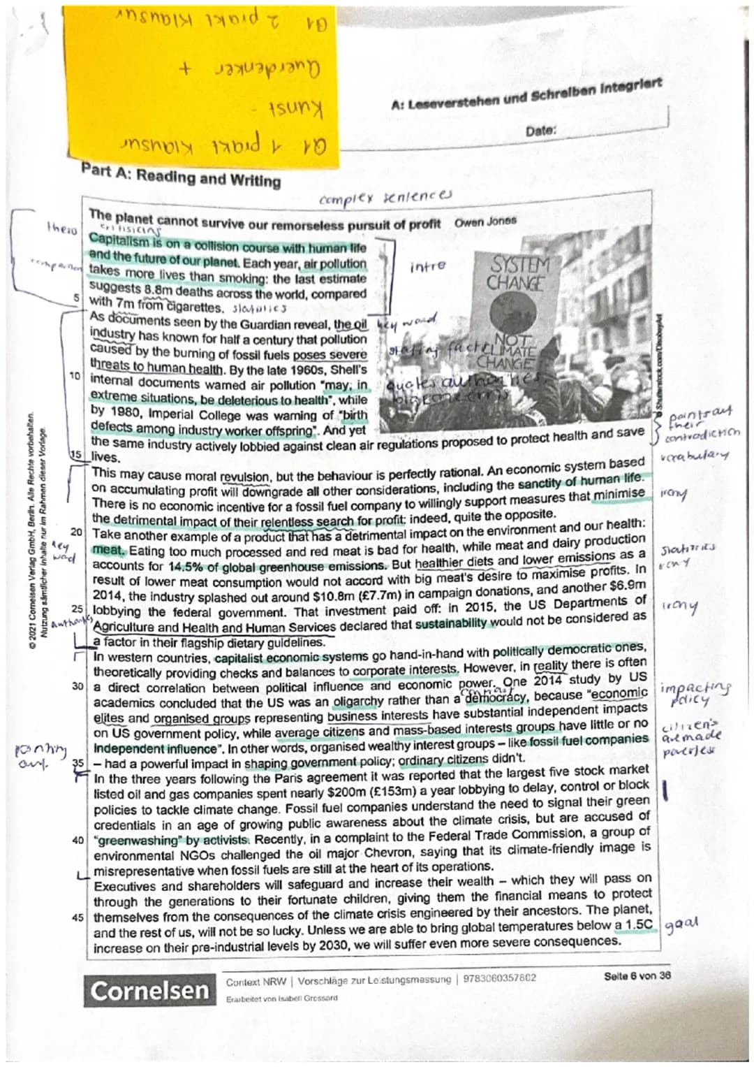 +
ээрлэн
tsunx
A: Leseverstehen und Schrelben integriert
Date:
Part A: Reading and Writing
complex sentences
The planet cannot survive our r