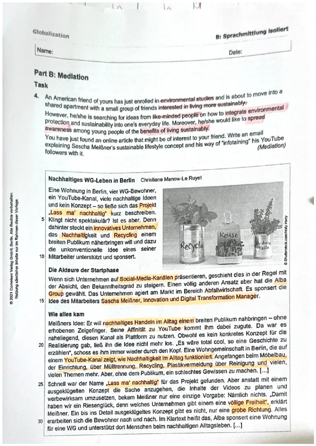 +
ээрлэн
tsunx
A: Leseverstehen und Schrelben integriert
Date:
Part A: Reading and Writing
complex sentences
The planet cannot survive our r