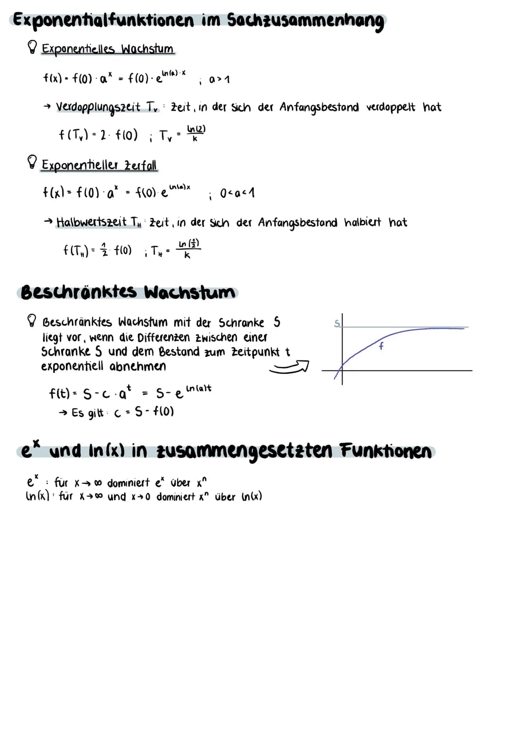 exponential funktionen
Eine Funktion der Form f(x) = c.ax → f(x) = c.e heißt Exponentialfunktion
In(a)x
Spiegelung von e*
• an der 1-Achse: 