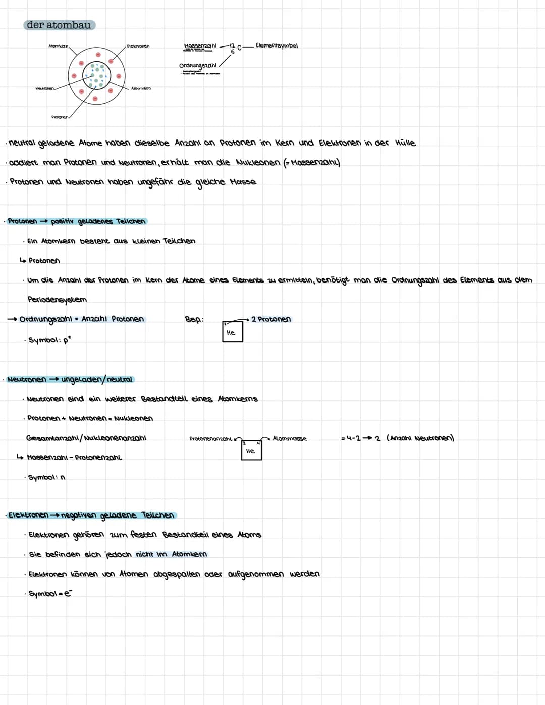 der atombau
Alomkern,
Neutronen.
Protonen
e
·
4 Protonen
●
8
●
Elektronen
• neutral geladene Atome haben dieselbe Anzahl an Protonen im Kern
