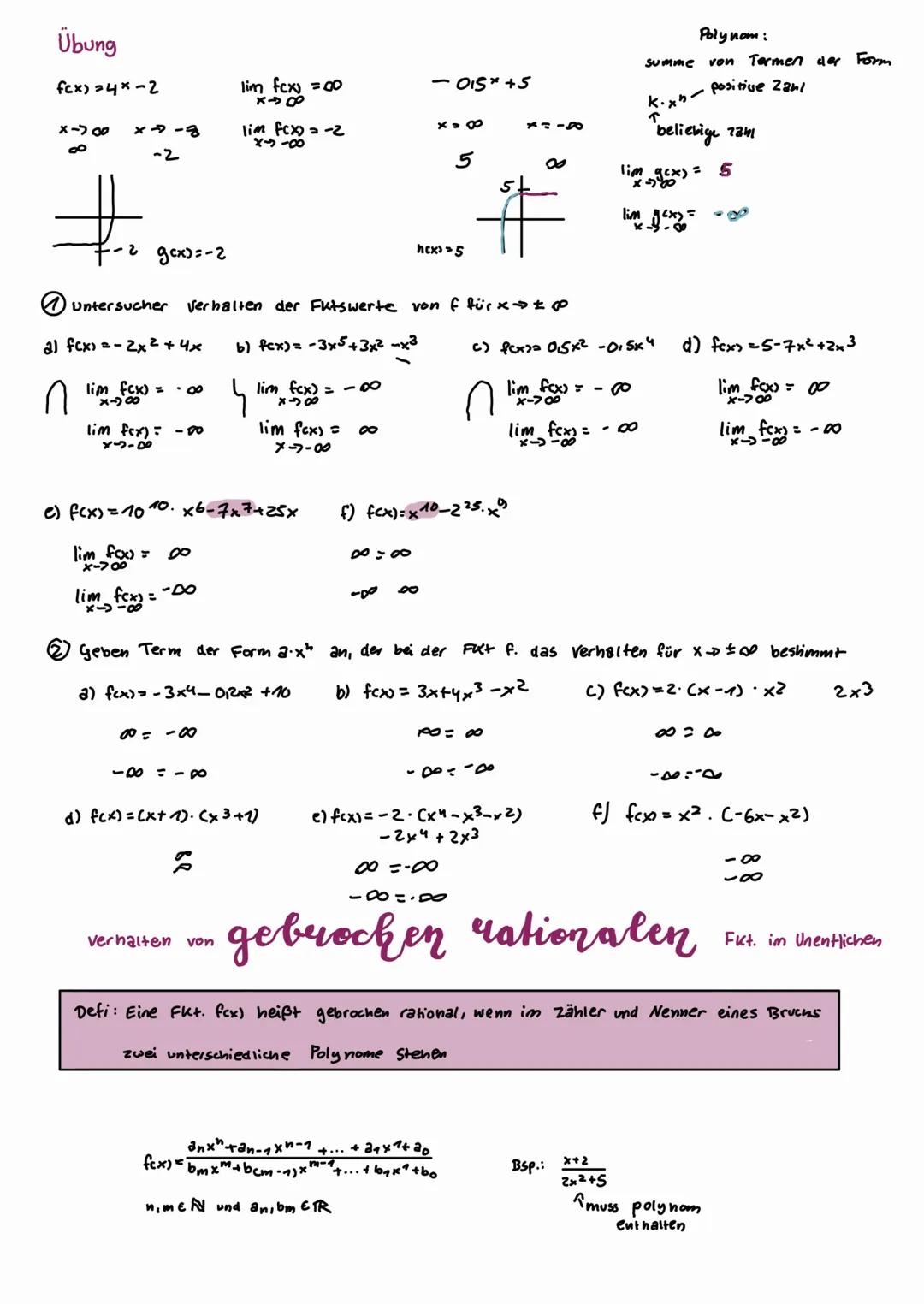 # Verhalten

von Funktionen im Unendlichen

Untersuchen sie folgene Fkt. auf ihr verhalten, wenn

a) x unendlich groß wird

b) x unendlich K