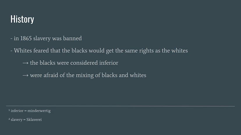 WHITE
COLORED
JIM CROW LAWS
THE LAWS THAT SEPERATED THE US Topics
History
What are the Jim Crow Laws
„Jim Crow"
Impact on African American
R