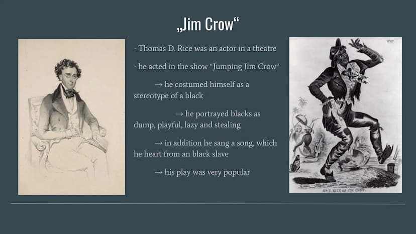 WHITE
COLORED
JIM CROW LAWS
THE LAWS THAT SEPERATED THE US Topics
History
What are the Jim Crow Laws
„Jim Crow"
Impact on African American
R