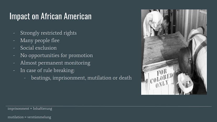 WHITE
COLORED
JIM CROW LAWS
THE LAWS THAT SEPERATED THE US Topics
History
What are the Jim Crow Laws
„Jim Crow"
Impact on African American
R