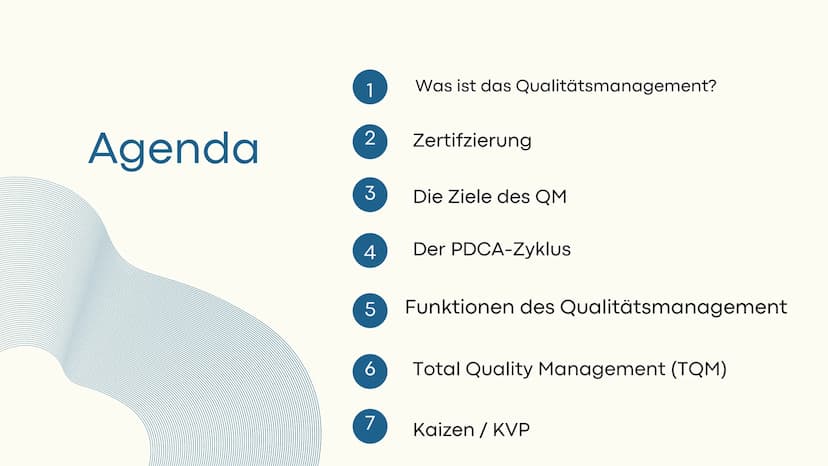Qualitätsmanagement
Derya Bilge Agenda
1
2
3
4
5
6
7
Was ist das Qualitätsmanagement?
Zertifzierung
Die Ziele des QM
Der PDCA-Zyklus
Funktio
