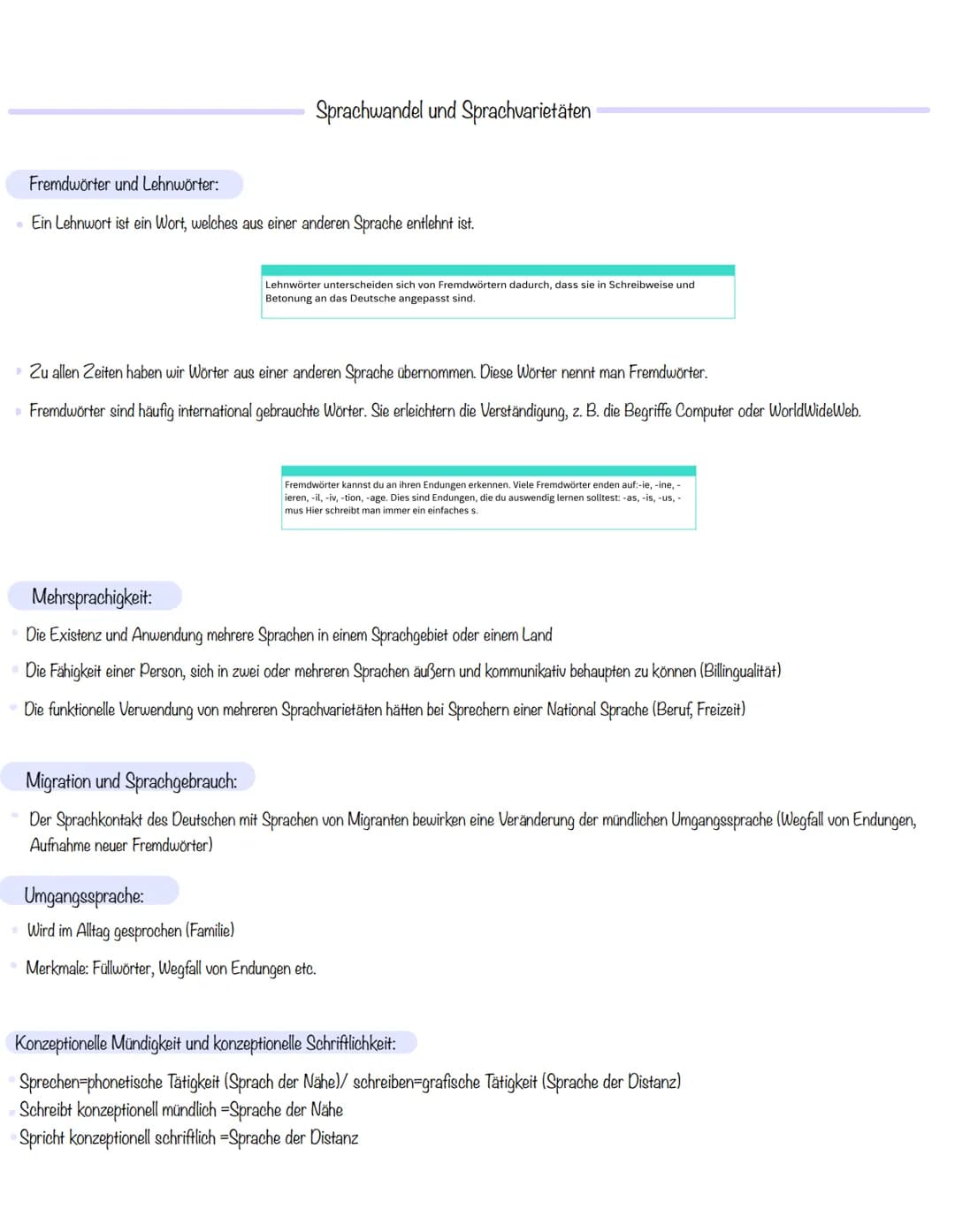 Sprachwandel und Sprachvarietäten
Standardsprache: - (Hochsprache)
Überregional -> Einheit schaffend
Grammatin, Stil, Normen festlegen
Ermög