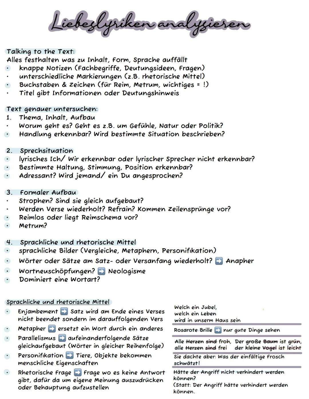 Liebeslyriken/ Gedichte analysieren