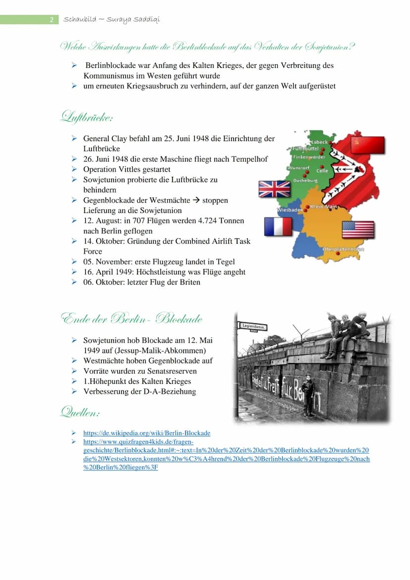 1 Schaubild Suraya Saddiqi
Berlin-Blockade
THESE
,,Die Berlin-Blockade war ein erster Höhepunkt des Kalten Krieges. Der Auslöser der
Blockad