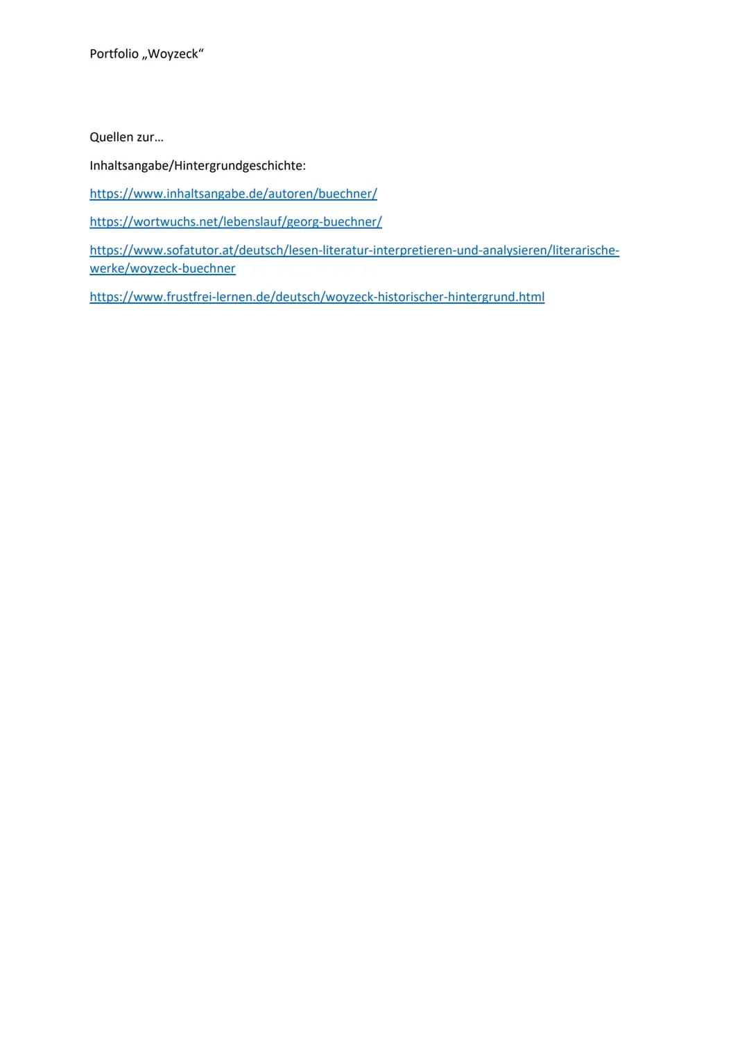 Portfolio ,,Woyzeck"
Die Hintergrundgeschichte von Woyzeck
In meiner Recherche fand ich heraus, dass Wozzeck auf einer Reihe von Fällen
basi