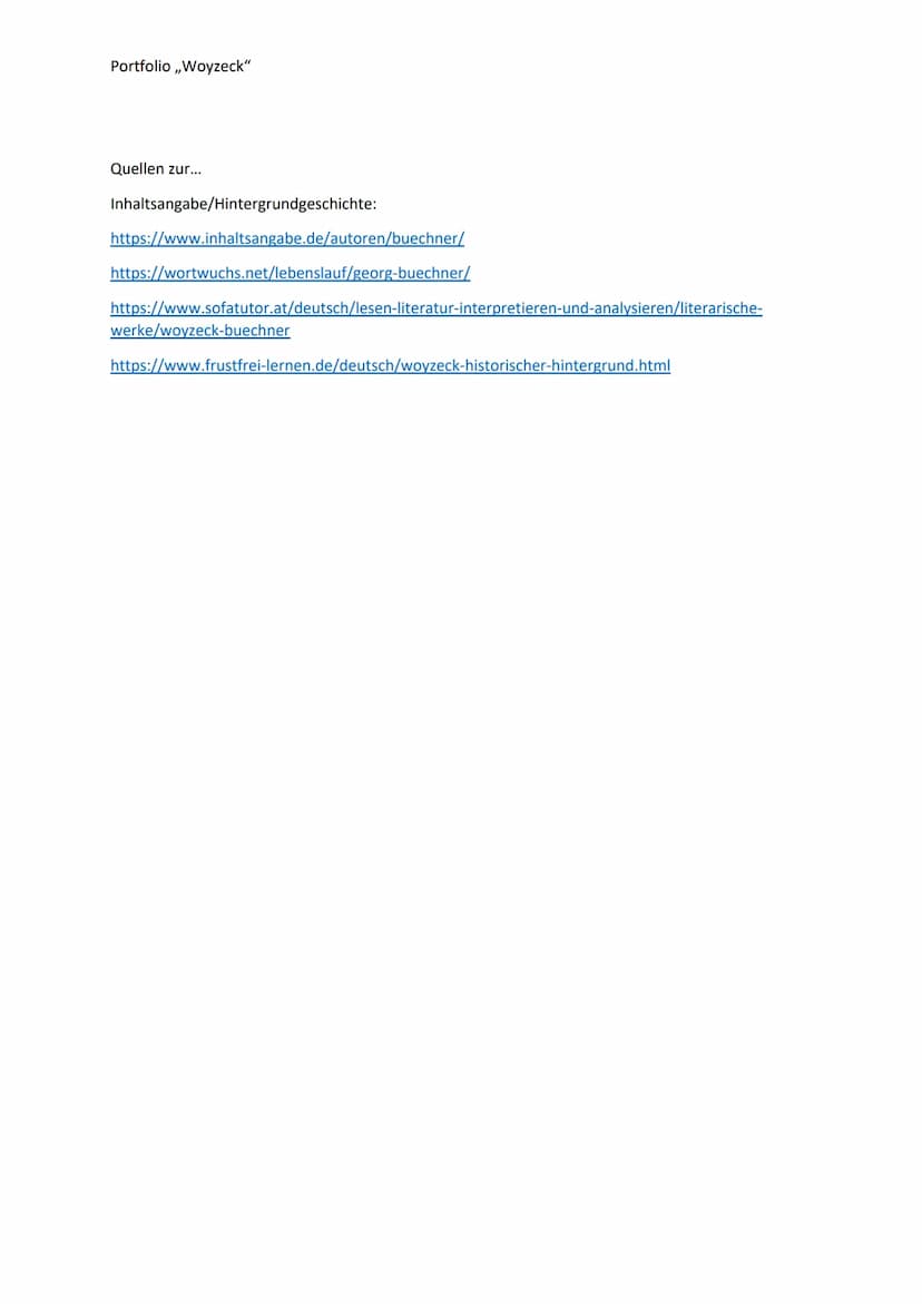 Portfolio ,,Woyzeck"
Die Hintergrundgeschichte von Woyzeck
In meiner Recherche fand ich heraus, dass Wozzeck auf einer Reihe von Fällen
basi